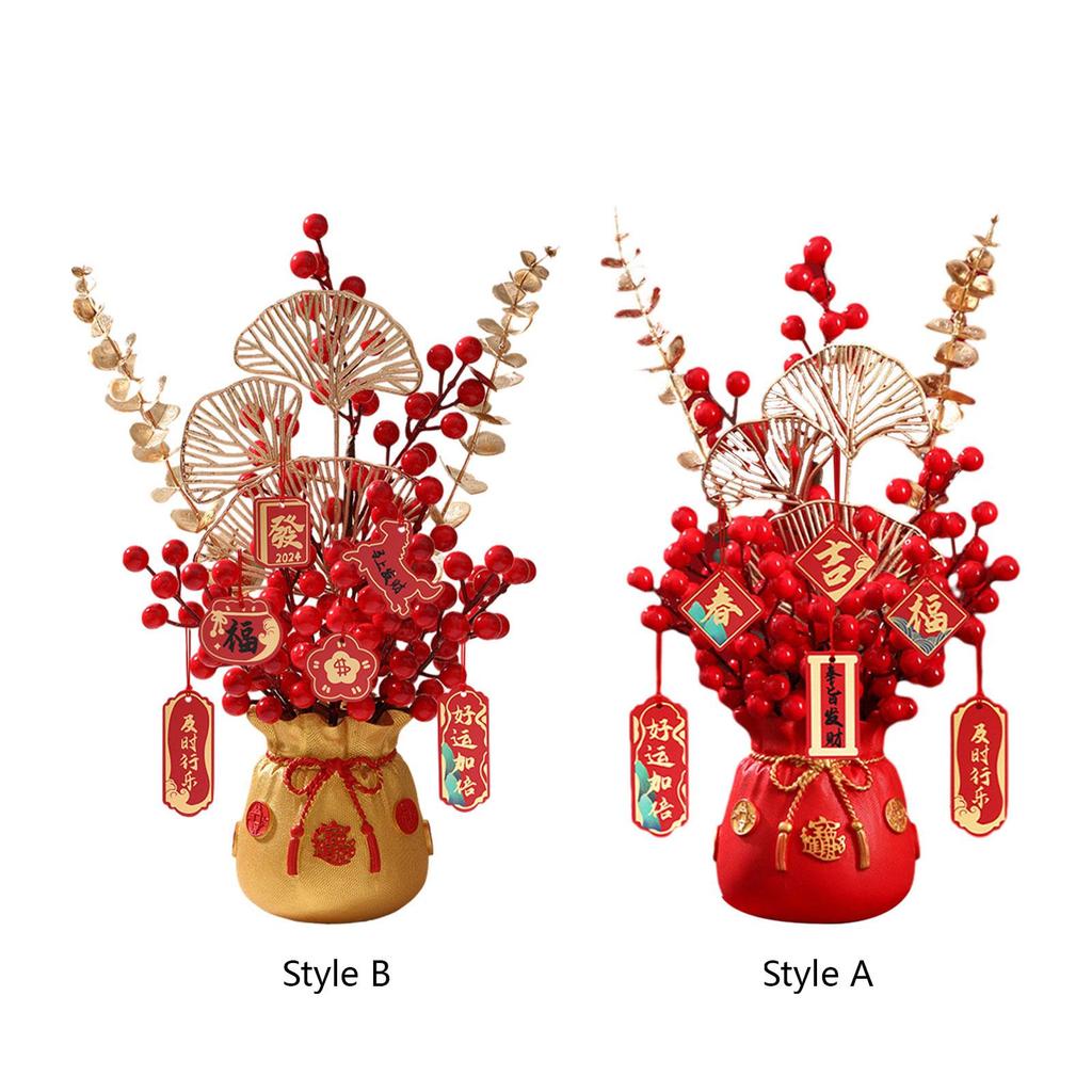 Chinese New Year Decoration TV Cabinet Decor Artifical Flower Pot Statue