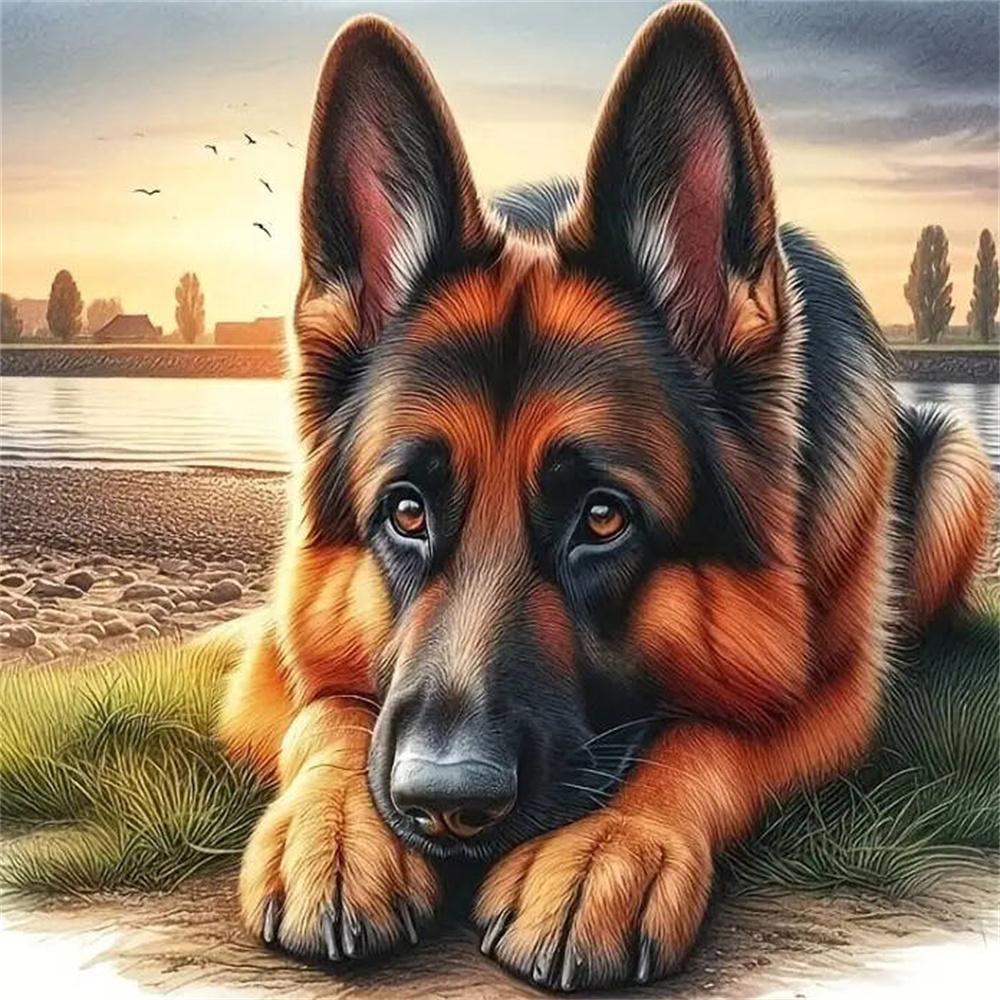5D Diamond Painting Dog Cartoon Mosaic Animal Lake River Full Drill Embroidery Puppy DIY Crafts Kit Adult Room Decor