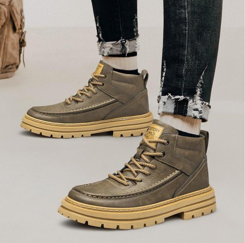 Designer Brand Men's Elevated Shoes Personalized Genuine Leather Boots Men's Outdoor Work Wear Boots Winter High Top Shoes