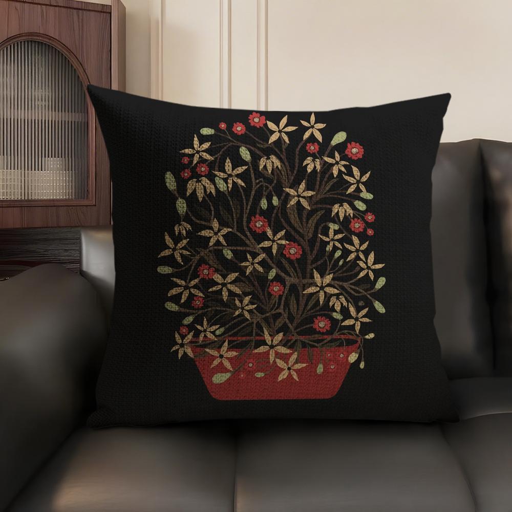 Classic Vintage Vase Cushion Cover Natural Linen Organic Fabric DoubleSided Printing Sofa Home Decor Breathable Environmentally