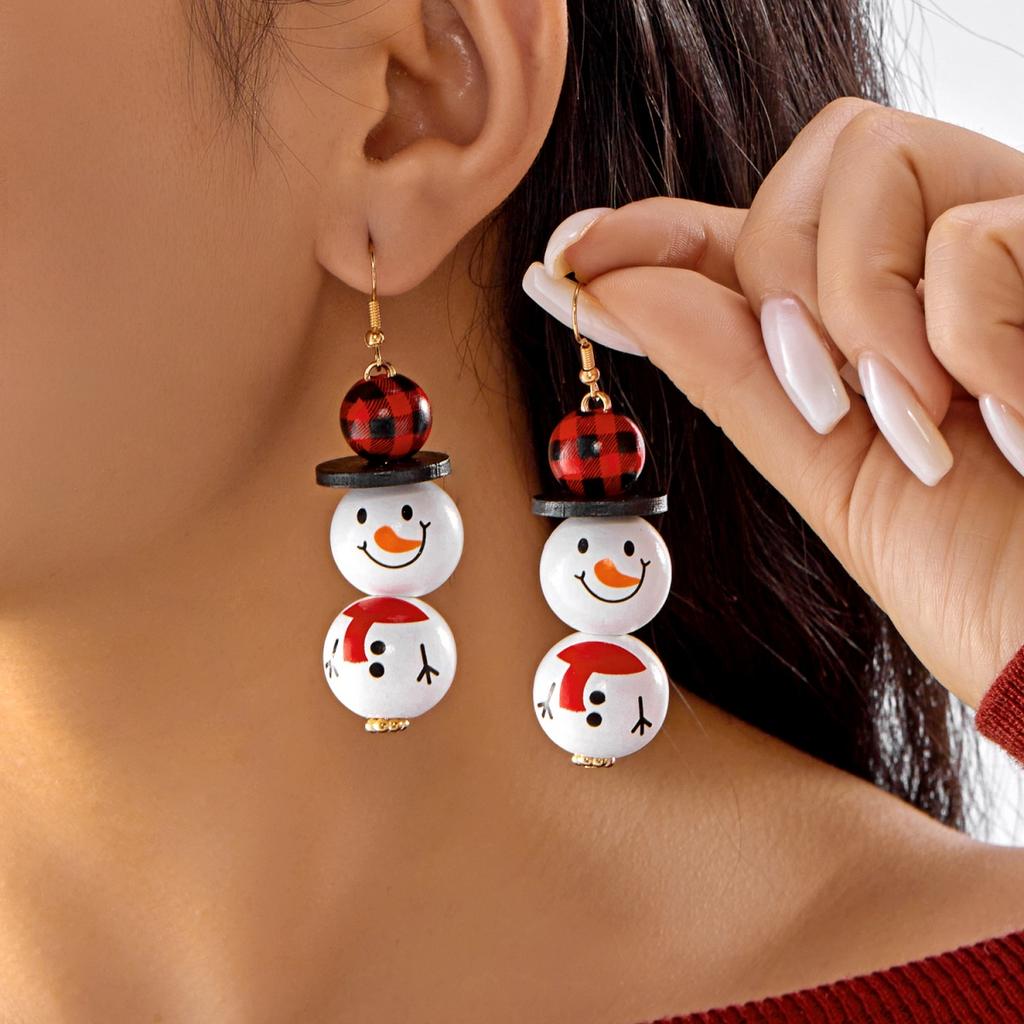 Creative Wooden Christmas Santa Claus Snowman Dangle Earrings Handmade Cartoon Drop Earring Holiday Jewelry Gift For Women Men