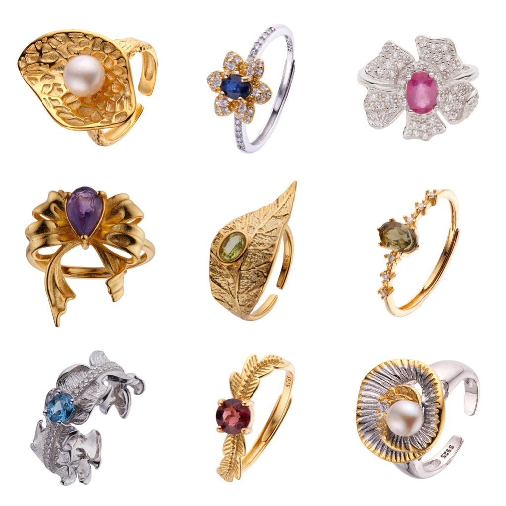 S925 Sterling Silver Inlaid Natural Colored Jewelry Ring Women'S High-End Jewelry