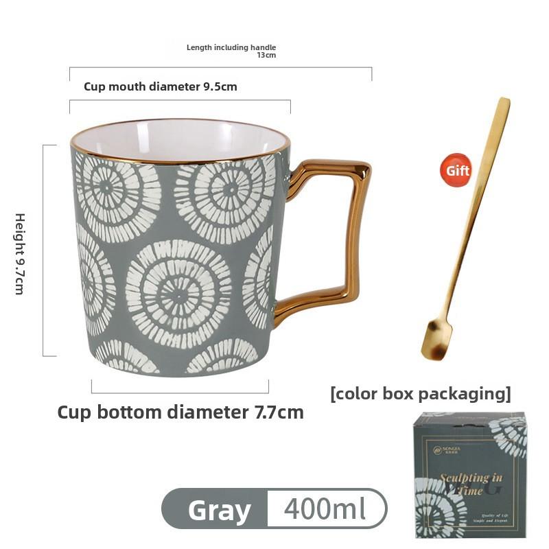

High-end appearance standards, light luxury mugs, women s water cups carved time ceramic cups breakfast cups 301-400ml