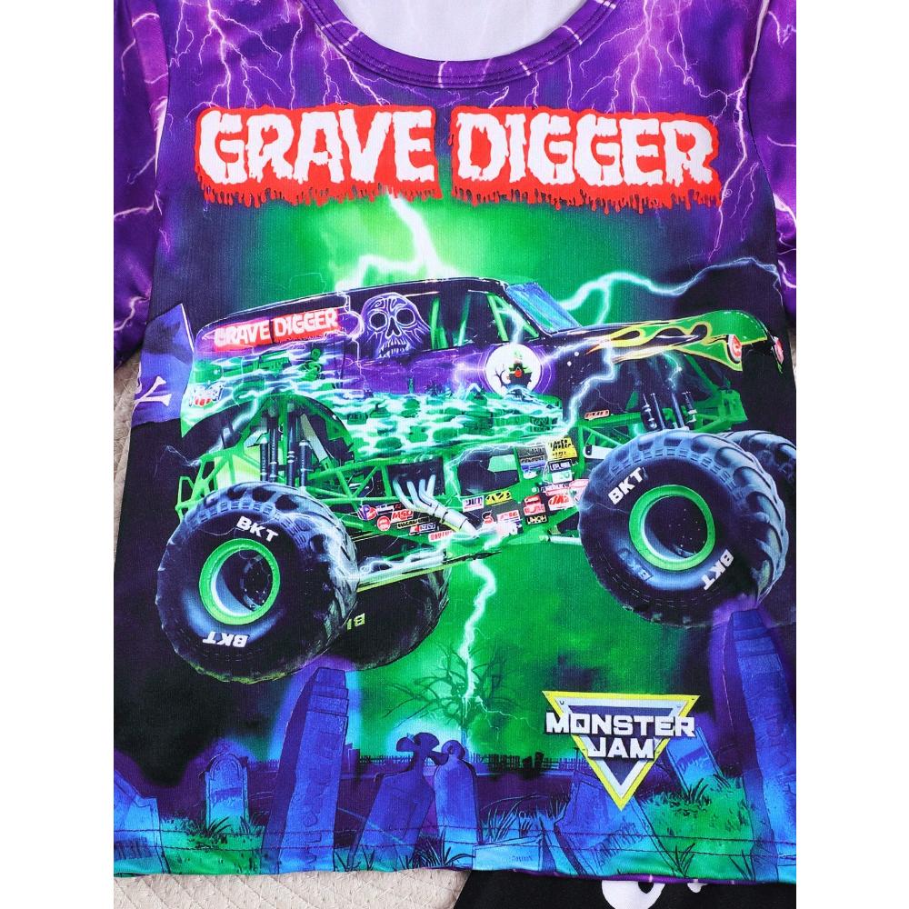 Boys Summer Clothing - Cartoon Car Print Short Sleeve Top and Shorts, Stylish, Casual, Comfortable