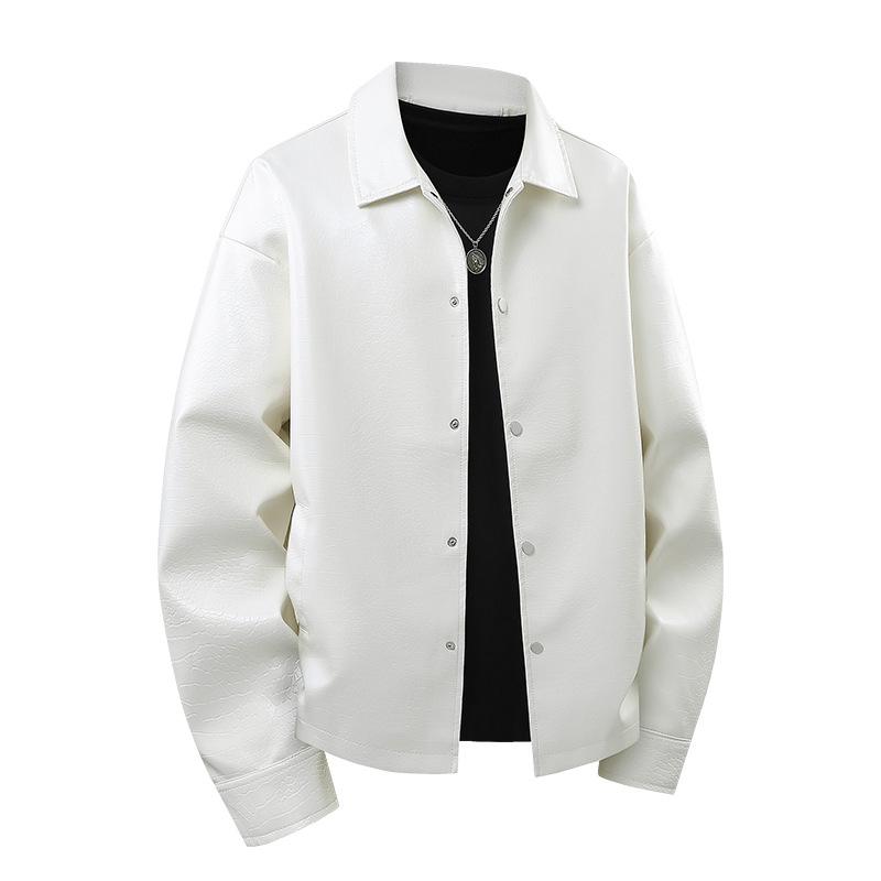 Men's leather jacket PU leather leather jacket spring and autumn lapel collar single-row button casual windproof waterproof locomotive jacket top