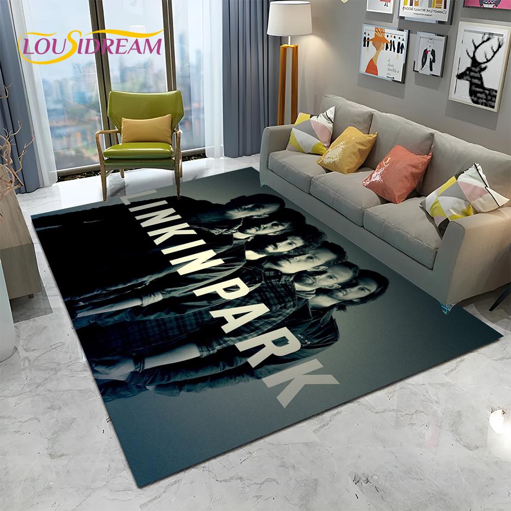 Tappeto Tappetino Decorativo 3D Retro Rock Band L-Linkin Park Logo per Casa Soggiorno Camera da Letto Divano Zerbino, Tappeto per Area Bambini Tappetino Antiscivolo