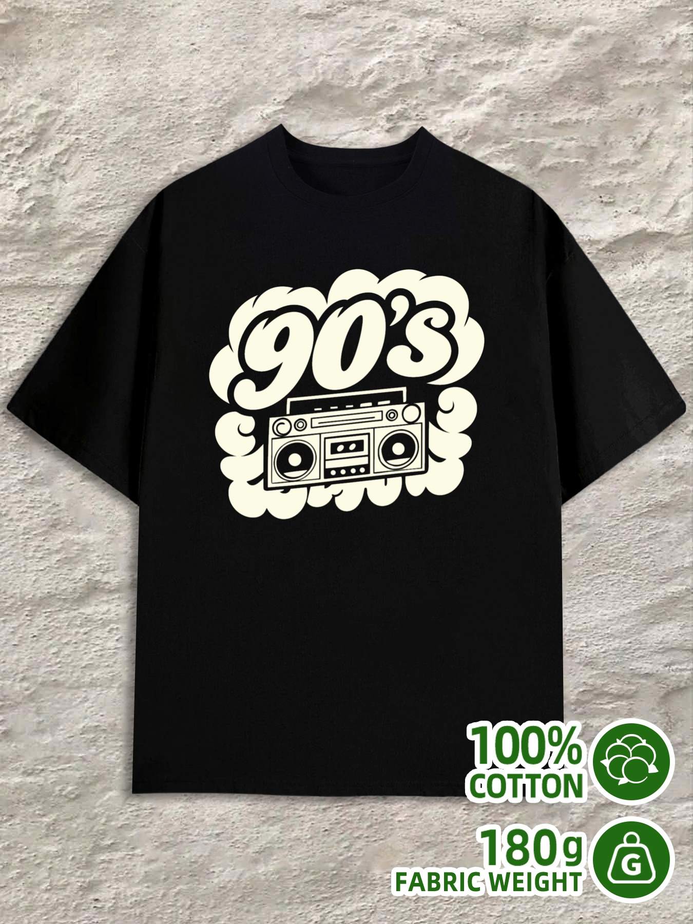 T-Shirt Y2K 90 Boombox Plain 100 Black Regular Fit L