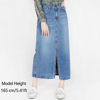 Saia jeans para mulheres, roupas bonitas para encontros, saia longa, moda coreana