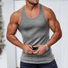 Pánská tílko s kulatým výstřihem, bez rukávů, se zádovým výstřihem, letní, žebrované, jednobarevné, fitness tílko