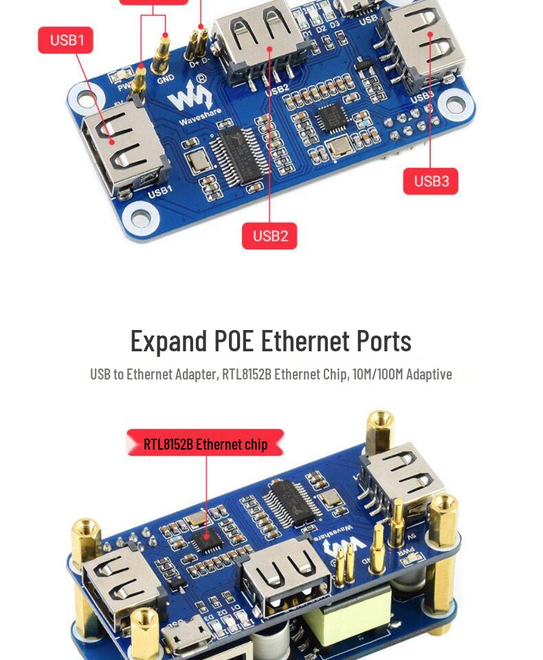 Raspberry Pi Zero Multi-functional Expansion Board with POE Ethernet and 3-Port USB 2.0 Hub