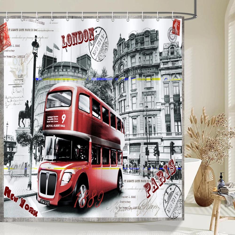 

1 pack European street scenery pattern polyester material shower curtain bathroom partition curtain home decorative curtain W90xH180cm