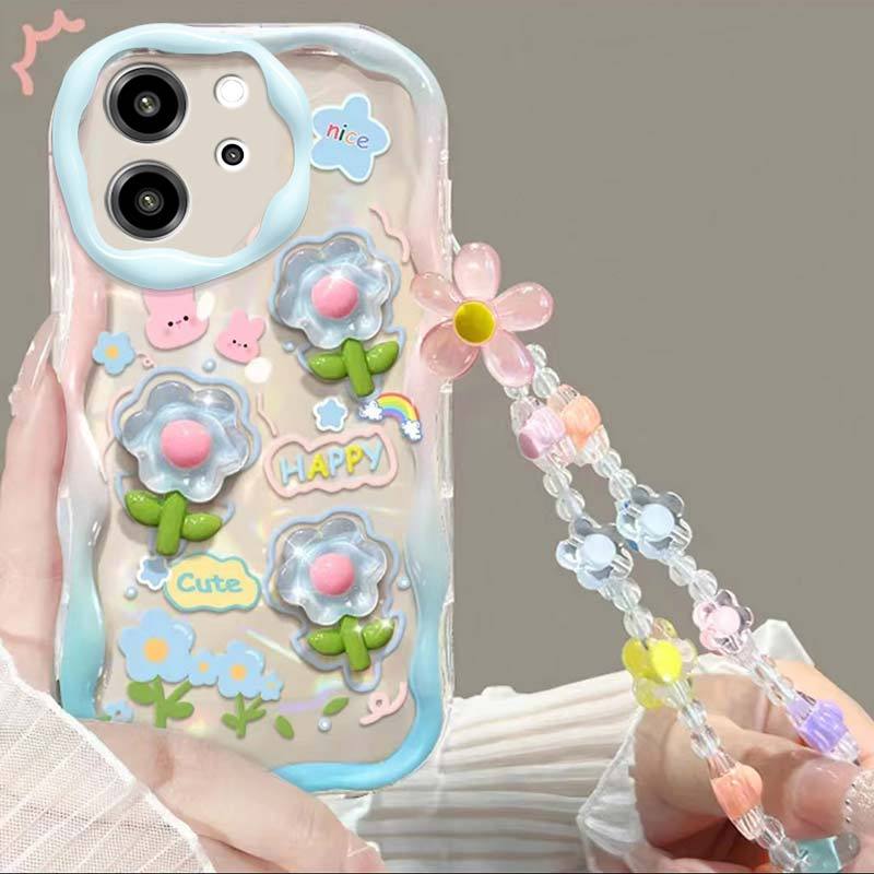 3D Flower Animal Casing For Samsung Galaxy S25 S24 S23 S22 S21 Plus Ultra S20 S21 S24 FE A54 A15 S23+ S24FE 5G Case With Chain