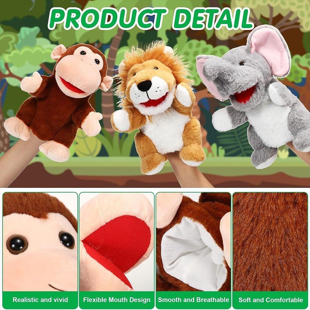 Movable Mouth Animal Hand Puppets Elephant Lion Plush Hand Doll Birthday Gift   Role-Play