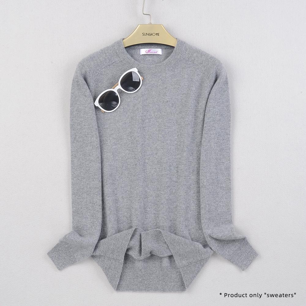 Dámský kašmírový svetr s kulatým výstřihem pro teplo a pohodlí pletený svetr s dlouhým rukávem