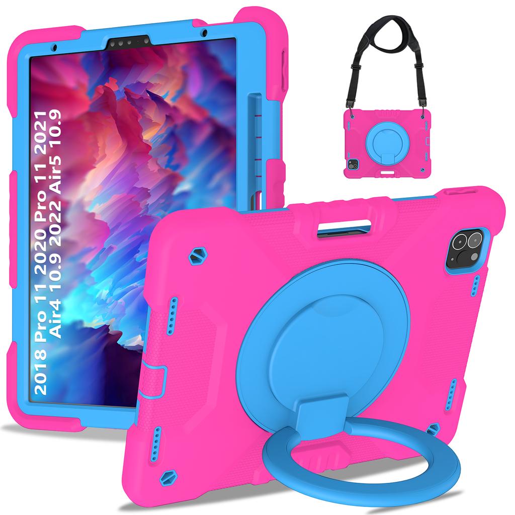 Rotatable Stand Armor Case Universal for iPad Air 4 5 10.9 Pro11 2018-2022 Hybrid Cover With Portable Handle Grip Shoulder Strap