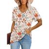 Women Loose V Neck Short Sleeve Tops Retro Floral Pattern Casual Daily Summer Tees