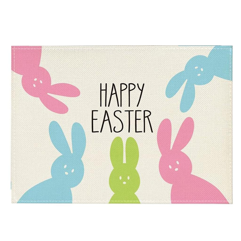 Rabbit Bunny Happy Easter Placemats Set Seasonal Spring Table Mats for Party Kitchen Dining Decoration