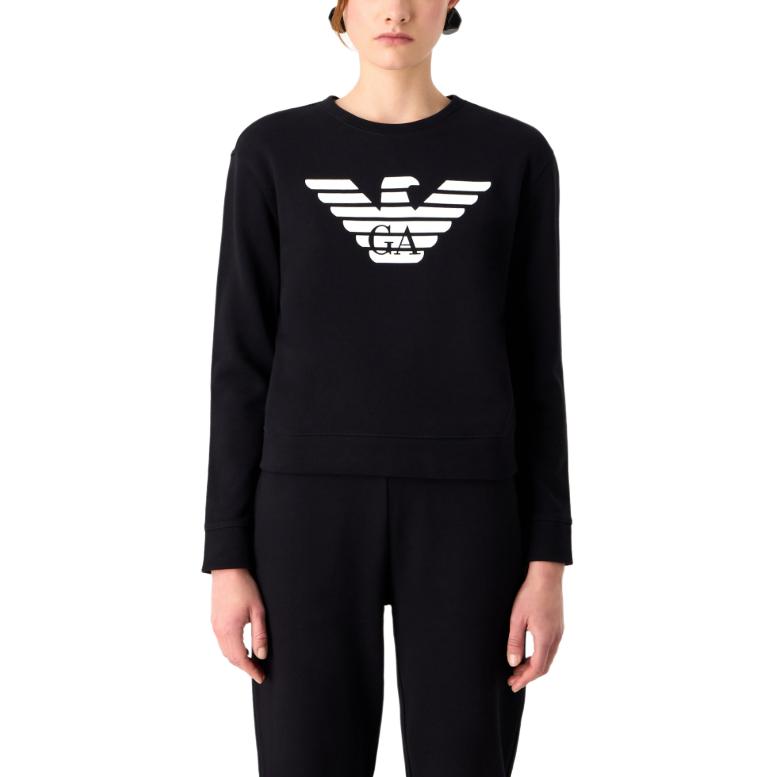 Emporio Armani FW23 Letter Logo Print Crew Neck Long Sleeve Sweatshirt Women Sweatshirt Navy-Blue 8N2M9E-2J49Z-F902