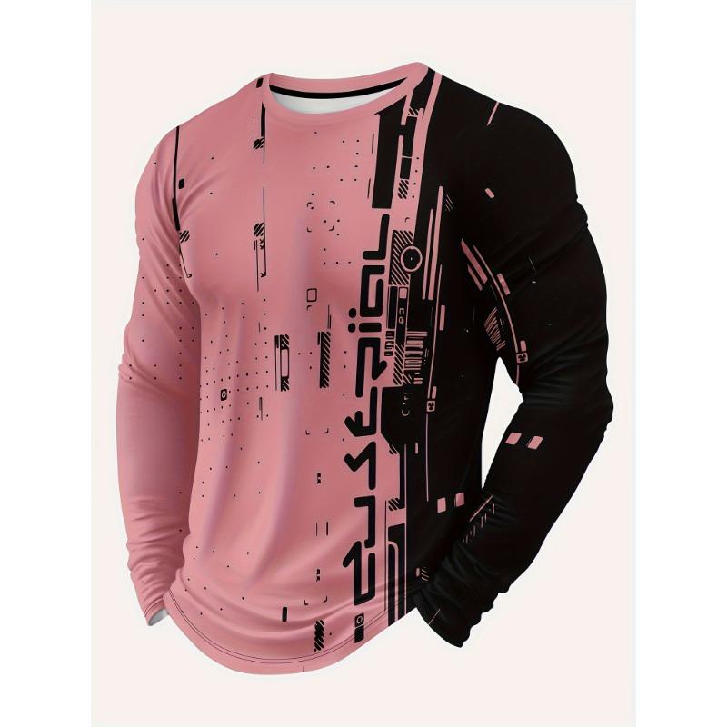 

Men s Casual Sports Long-Sleeved T-Shirt Geometric Pattern And Round Neck Tee Daily Casual Activities Tops S