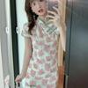 Sexy wind floral buckle improved version cheongsam dress high-end women's summer small slim split miniskirt