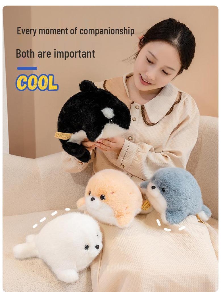 Cute Baby Seal Plush Toy with Orca Figure - Adorable Aquarium Animal Doll