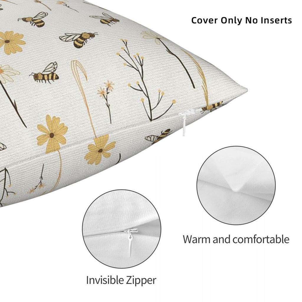 Bee And Flowers Seamless Pattern Square Pillowcase Cushion Cover Pillow Case Throw Pillow Cover for Home Bedroom Car