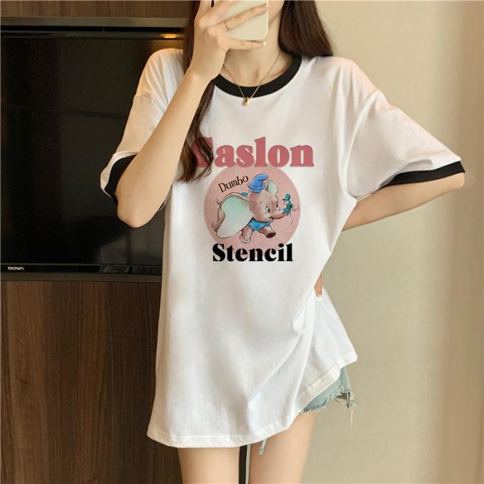 

Special offer 100% pure cotton bag collar summer new color insertion splicing loose short-sleeved t-shirt women s tide M чёрный