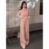 Elegant Spring Two-Piece Set: Figure-Flattering Hoodie Jacket & Wide-Leg Pants for Women
