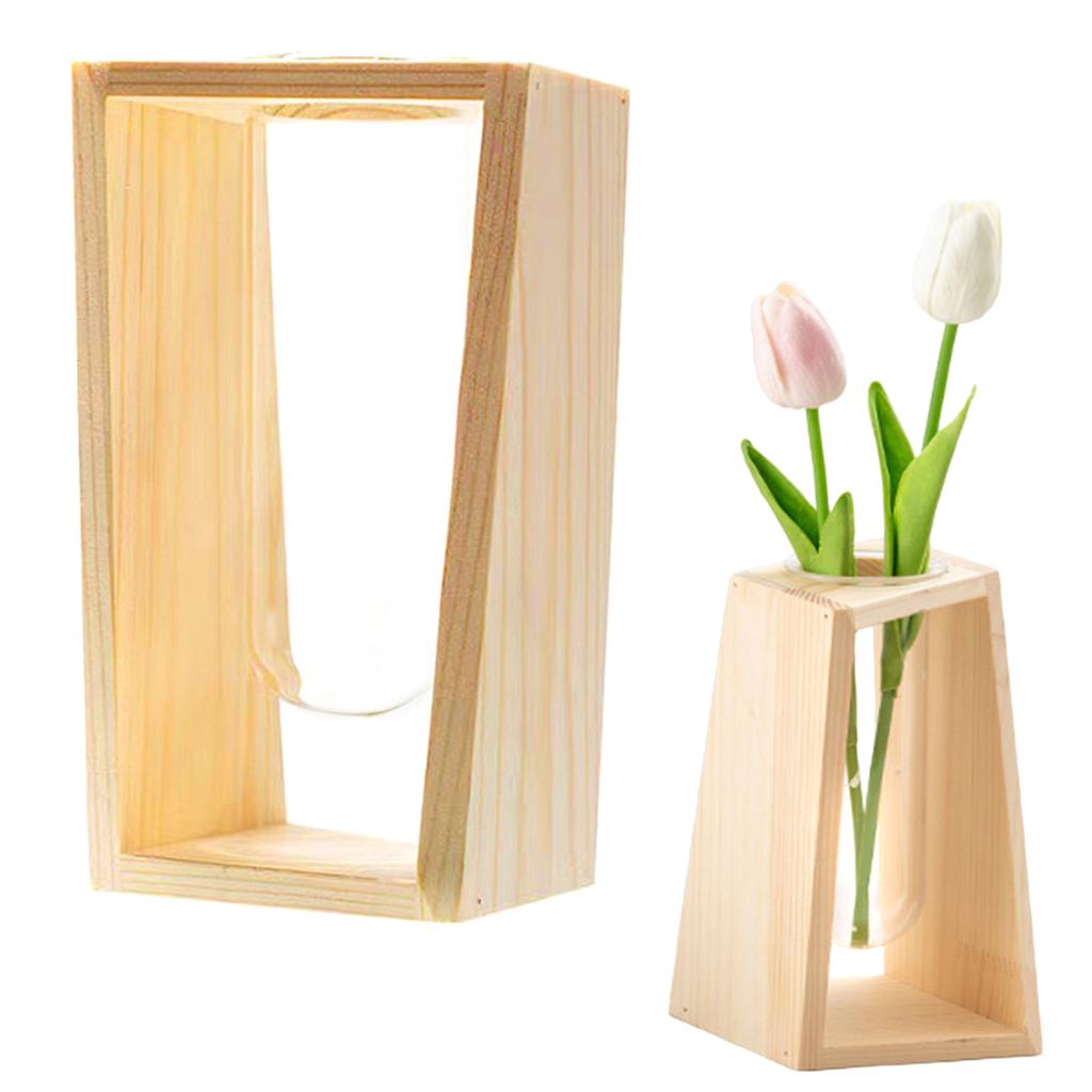 Geometric Glass Vase with Wooden-Stand for Hydroponic Plants and Home Decor