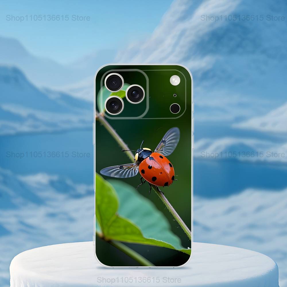 Cute Insect Ladybug For iPhone Max,14,SE,12,15,Pro,17,Plus,11,XS,Mini,16,X,13,XR,Transparent Soft Cover Case
