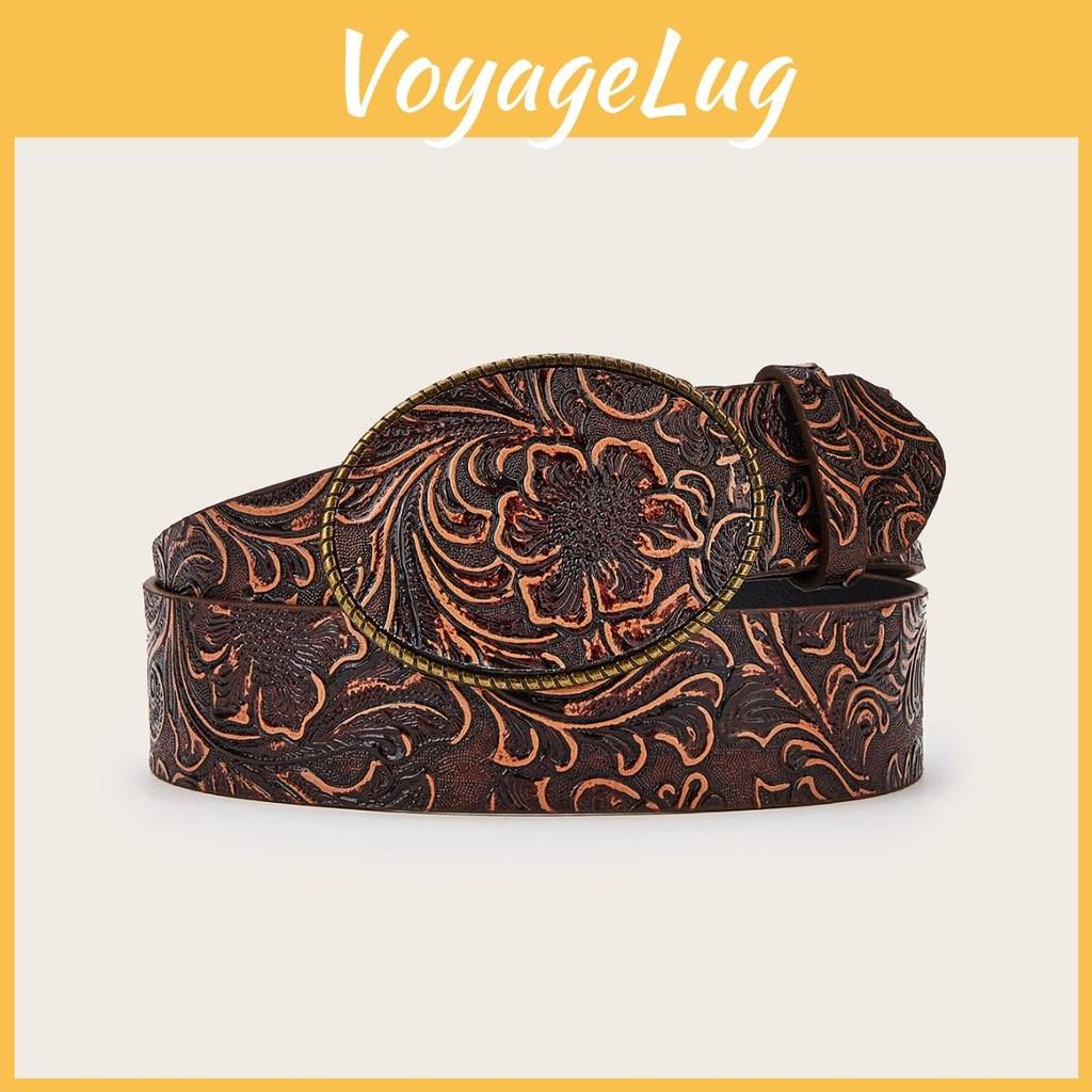 Fashion Retro Flower Pattern Oval Buckle Decoration Women Wide Belt For Daily