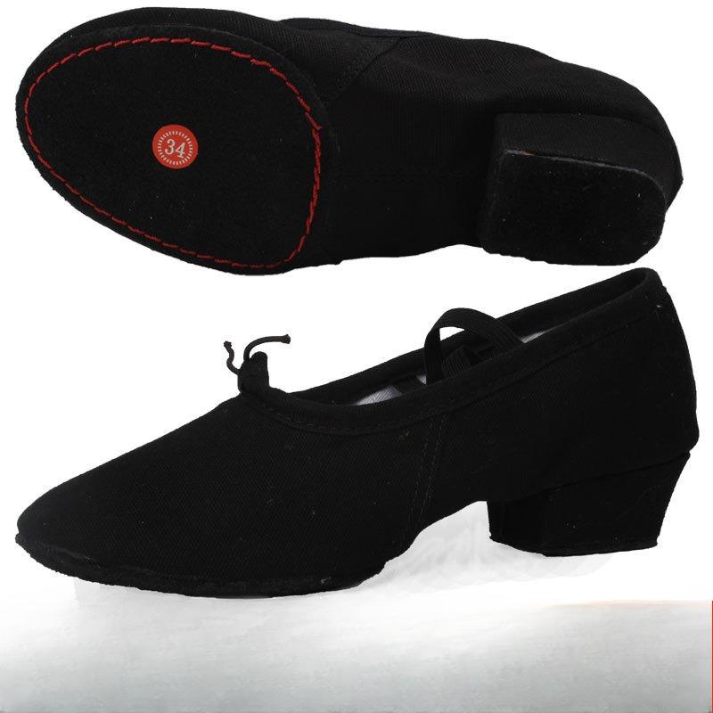 Ladies Soft-Sole Dance Shoes Teacher s Canvas Practice Shoes with Heel Ballet Training Shoes for Posture Work 28