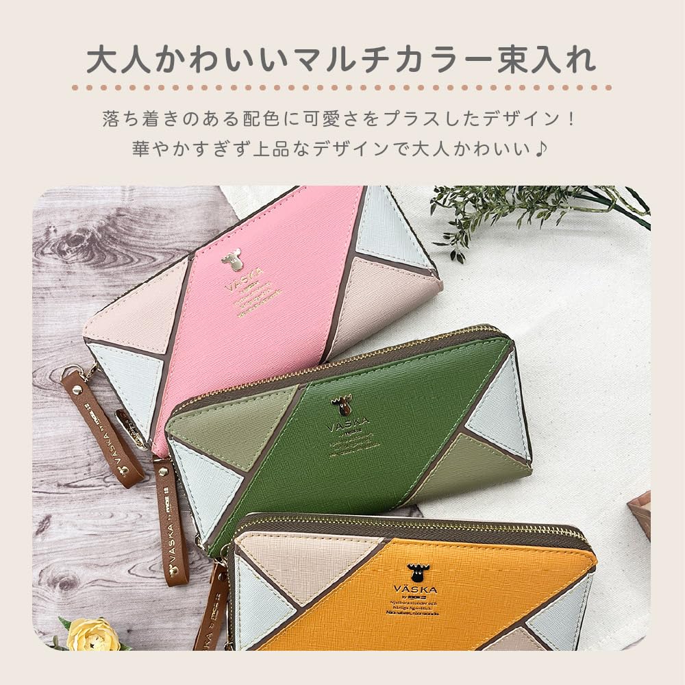 K-PARTS VASKA by moz Shelly Round Zipper Long Wallet, Moz VASKA Moose Wallet, Multi-functional Wallet with Card Slots, Perfect for Women, Girls, and