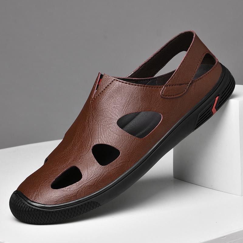 Fashion Handmade Leather Summer New Flats Business Sandals for Man Fashion Mens Hollow Out Casual Shoes Comfortable Breathable Slippers