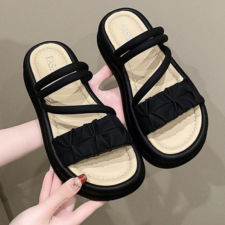 

Женские летние пляжные сандалии 2025 года с толстой подошвой и нескользящей подошвой: Повседневные шлепанцы с одним ремешком 40