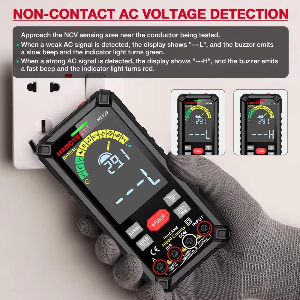 HABOTEST HT129 Digitales Multimeter Auto-Bereich True RMS AC DC NCV Spannungsprüfer 10000 Zählungen Intelligenter wiederaufladbarer Multitester