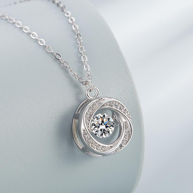 925 Silber Damen Tanzendes Herz Anhänger Halskette - Leichter Luxus Runde Schlüsselbeinkette, Weihnachtsgeschenk
