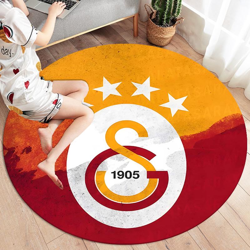 1Pc Galatasaray Football Club Crest Print Round Rug Nonslip Floor Mat For Living Room Bedroom Bathroom Holiday Home Decoration