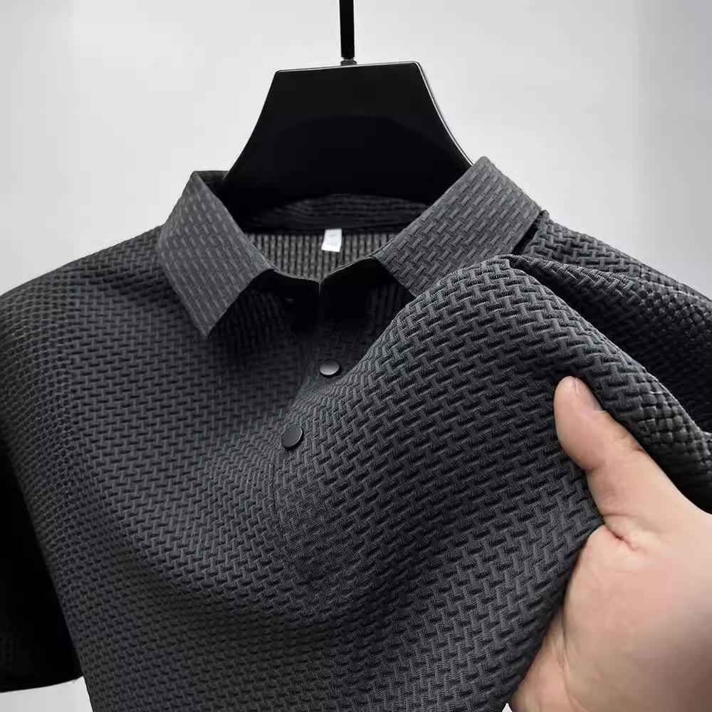 Mesh Ice Silk Short-sleeved T-shirt Men Shirt Collar Summer Solid Colour New Men's Polo Short-sleeved Tops