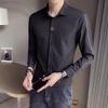 Men's Slim Fit Black Long Sleeve Shirt with Side Stripes Casual Business Formal Shirt