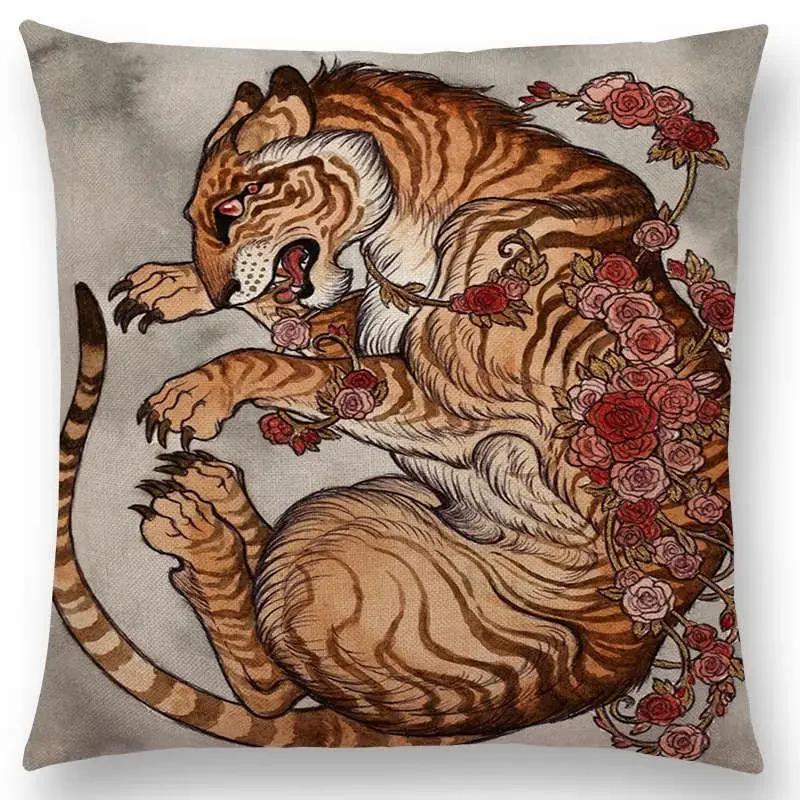 Dark Creatures Mysterious Mythical Beasts Sofa Pillow Case Cat Deer Bird Fox Tiger Snake Cushion Cover