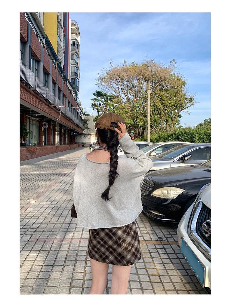 2025 New Women's Grey Knit Long Sleeve Loose Slimming Top