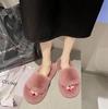 Fashion Fashion One Word Thick Fur Slippers Double Fur Slippers Casual Home Cotton Shoes for Women Flat Plush Cross Straps Slippers2024