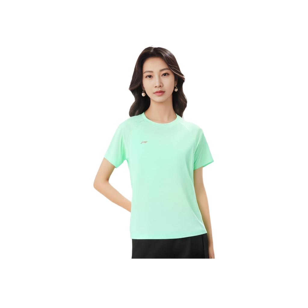 Li Ning Group Purchase Series Solid Color Breathable Versatile Short Sleeve T-Shirt Women Tops Sky-Green ATSV436-3