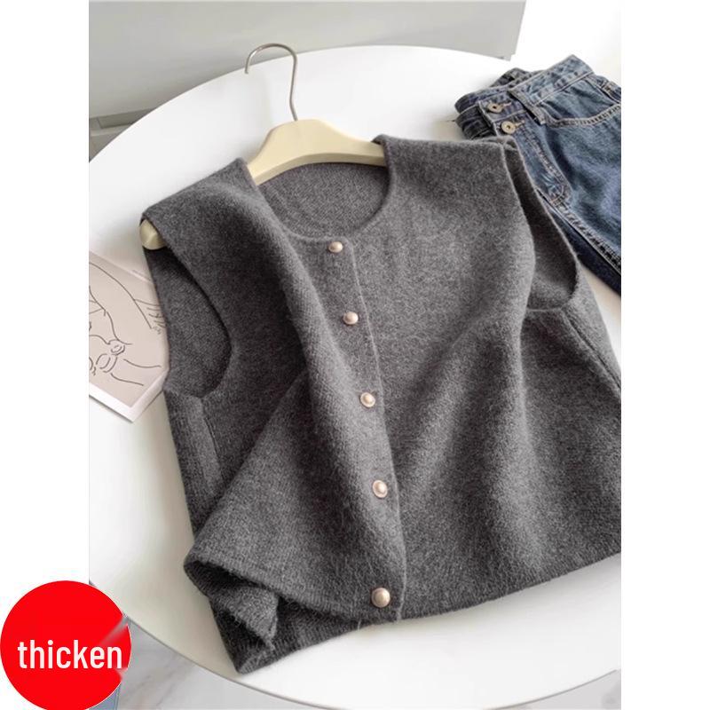 

Элегантный вязаный жилет на золотых пуговицах для женщин - Универсальный топ без рукавов для многослойности весной и осенью M