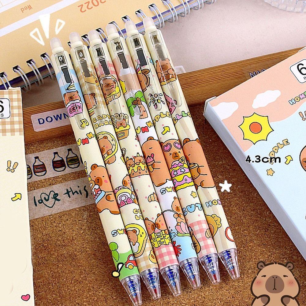 6Pcs/lot Quick-drying Capybara Gel Pen 0.5mm Black Pen  School Office Writing Stationery