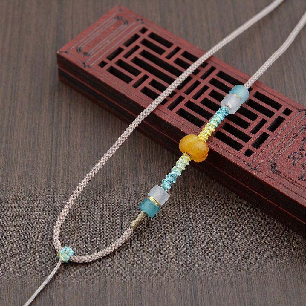Hand-Woven Macrame Necklace with Aventurine Crystal and Pumpkin Jade Pendant