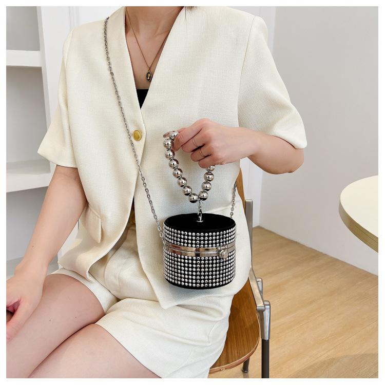 

Fashion Evening Bag For Women Black Silver Rivet Circular Clutch Bags Women s Chain Messenger Bag Fashion Diamond Shoulder Bag
