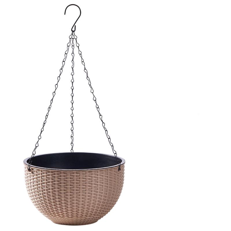 

Hanging Plant Pot with 21CM Diameter Durable Wicker Texture Plastic Material with Metal Chain for Indoor Outdoor Use Suitable for Various Plants One Size