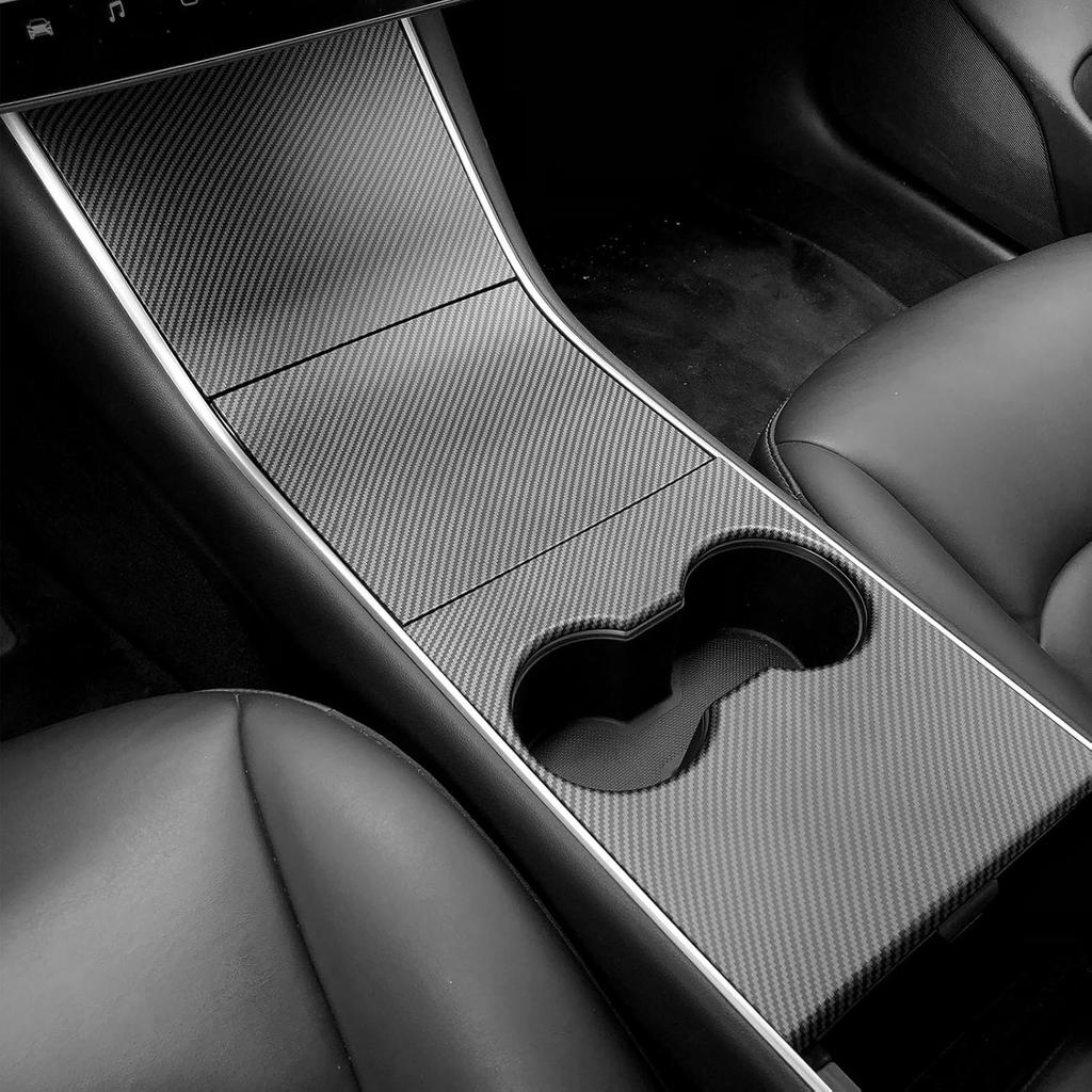 BMZX for Tesla Model 3 for Model Y Center Console Wrap ABS Carbon Fiber Pattern Console Cover Interior Decoration Wrap Kit - for Tesla Model 3 for